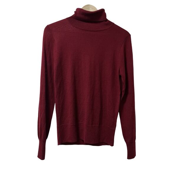 J Crew Womens Wool Blend Turtleneck Sweater Size M Burgundy Preppy Academia - Picture 1 of 7